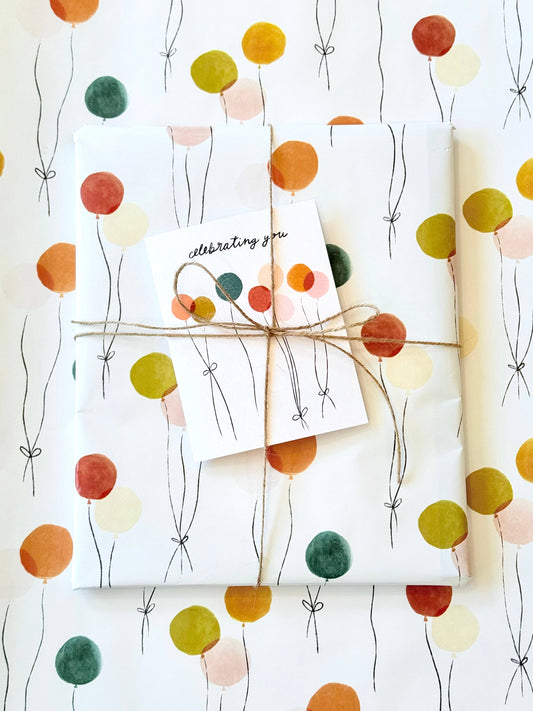 Floating Balloons Gift Wrap | Continuous Wrapping Paper Roll for Birthday Celebration