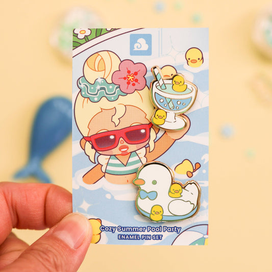 Enamel Pin - Cozy Summer Pool Party Pin Set
