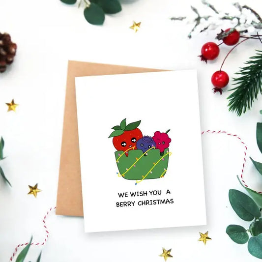 Boxed Set of 5 "We Wish You A Berry Christmas" Cards