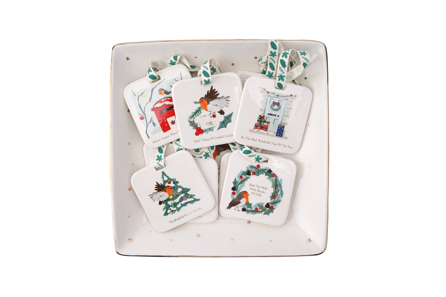 Winter Robin 6 Asst Ceramic Hangers and Display