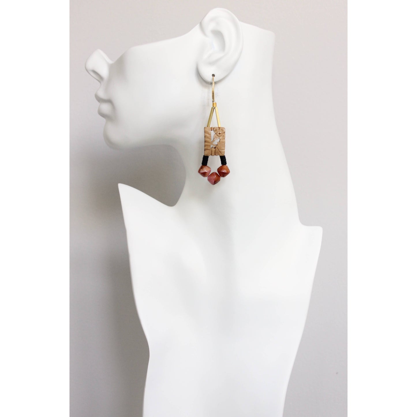 FERE97 Carved bone and glass earrings