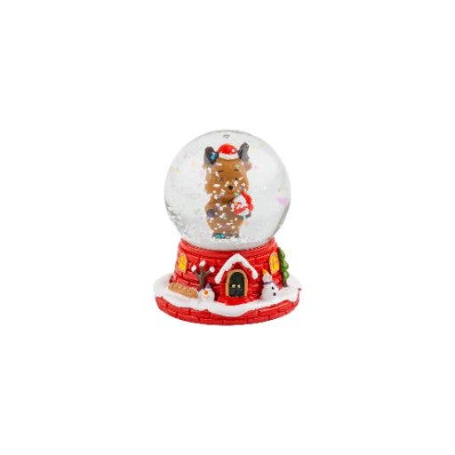A29728:Reindeer mini snowglobe red village base 2.5in