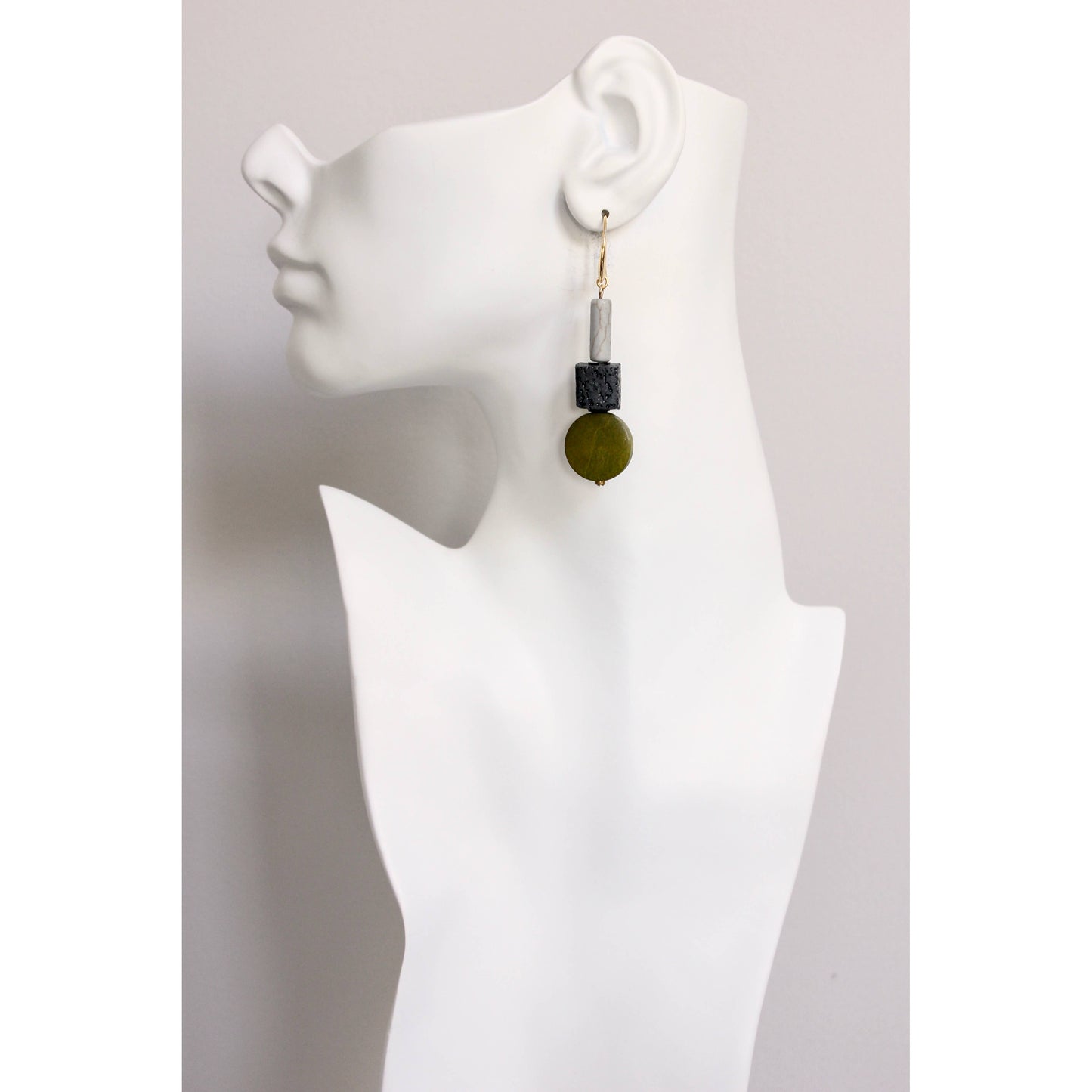 FERE81 Lava rock and wood earrings