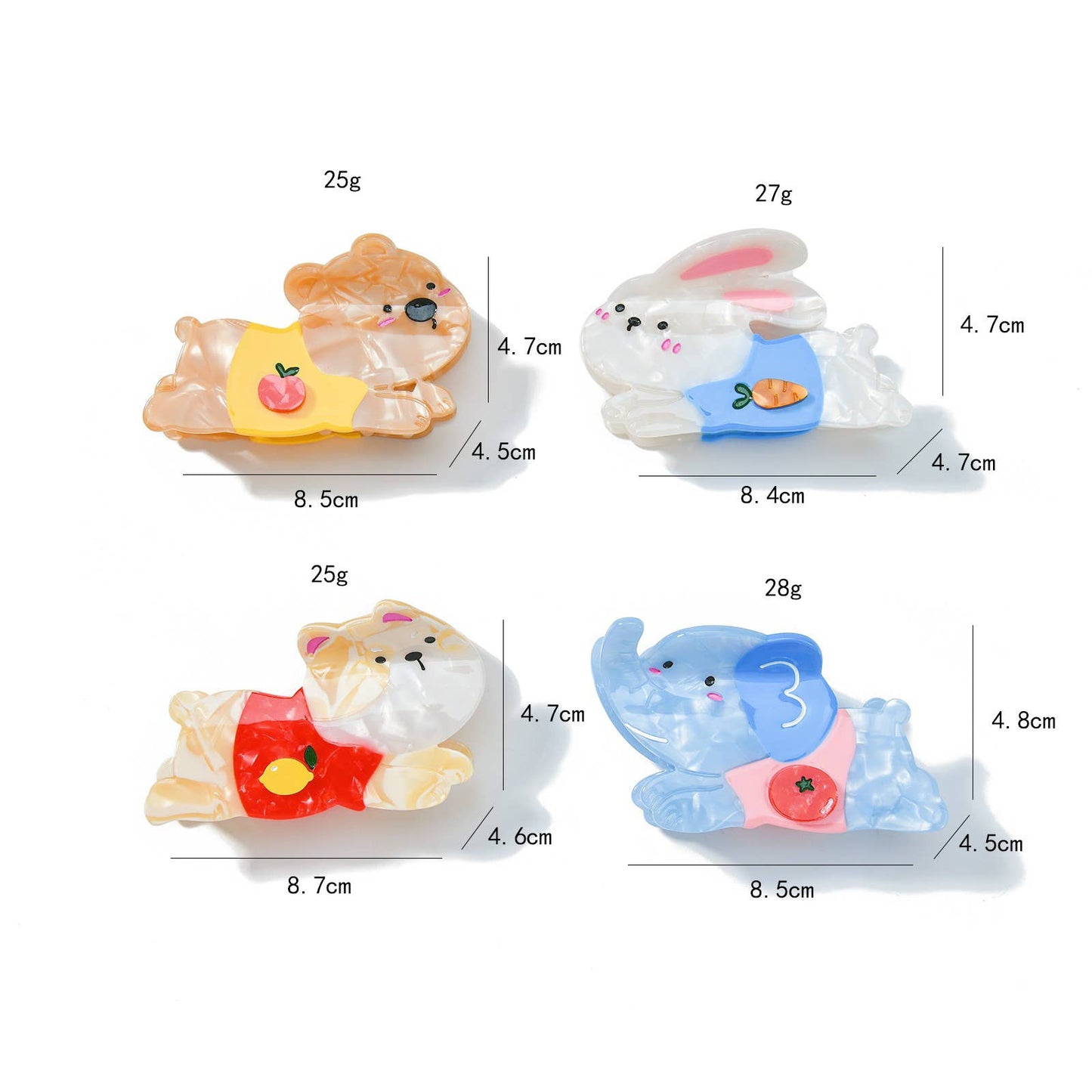 Cartoon Bear & Rabbit Hair Claw, Puppy & Elephant Hair Clip