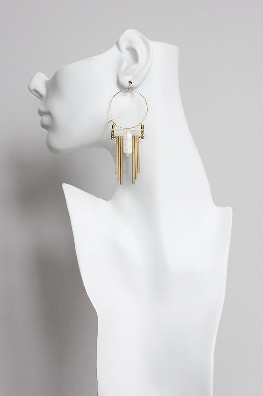 GNDE106 white and brass art deco hoop earrings