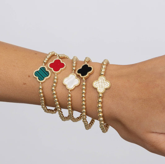 Beaded Clover Bracelet Red