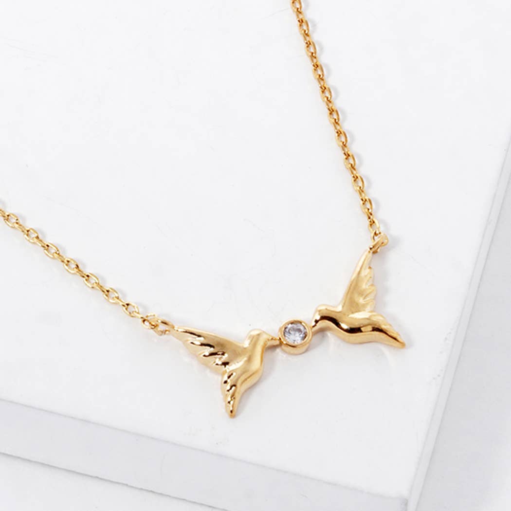 Gold-Dipped Two Hummingbirds Together Necklace