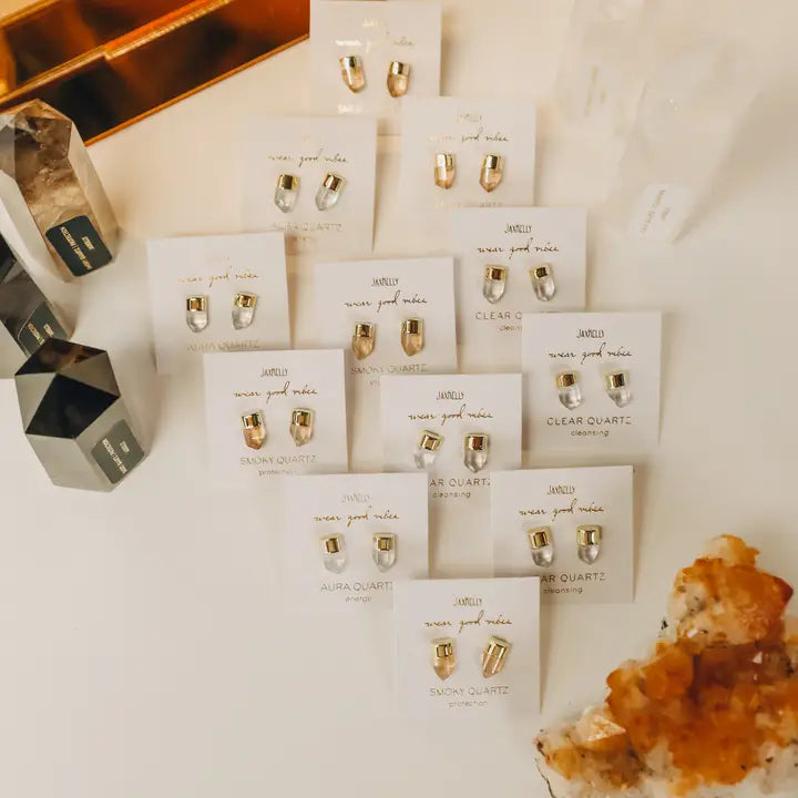 Gold Dip Aura Quartz Point - Earring