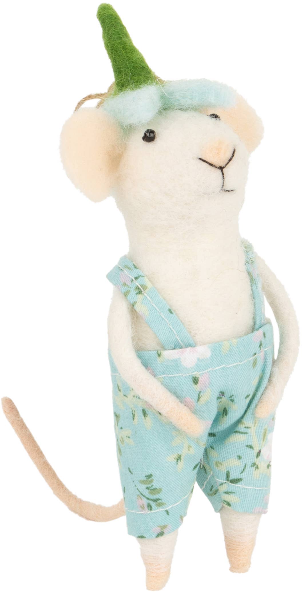 Felt Mouse Ornament: Spring floral overall/floral hat