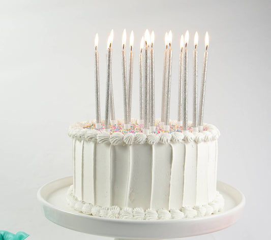 Tall Solid Silver Glitter 16 Candles Set