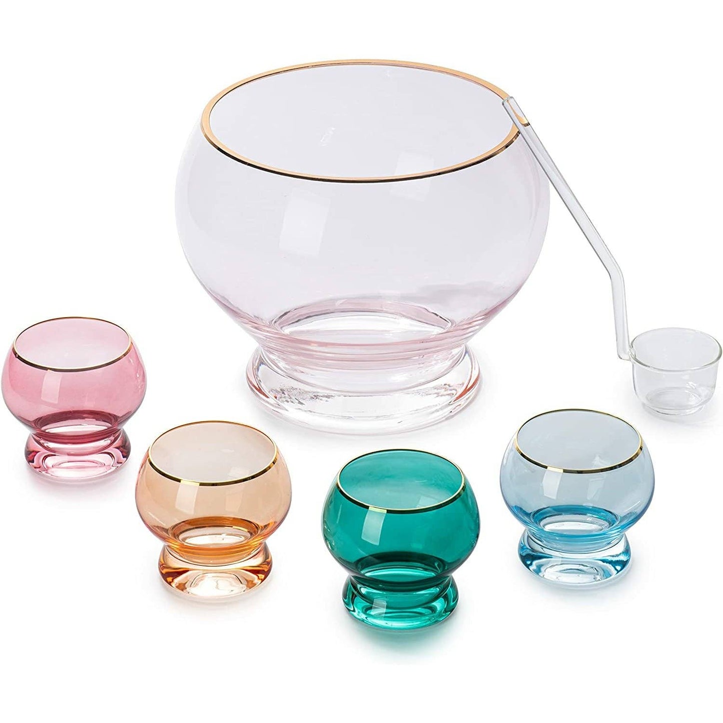 Colorful 3 Gallon Punch Bowl with 4 10oz Glasses Set & Ladle