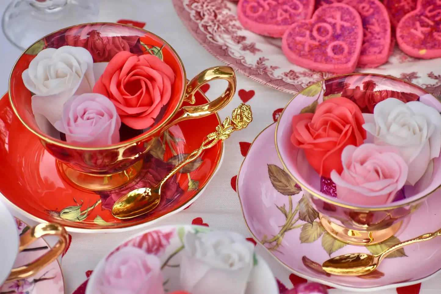English Garden Red Roses, Teacup and Saucer Valentines