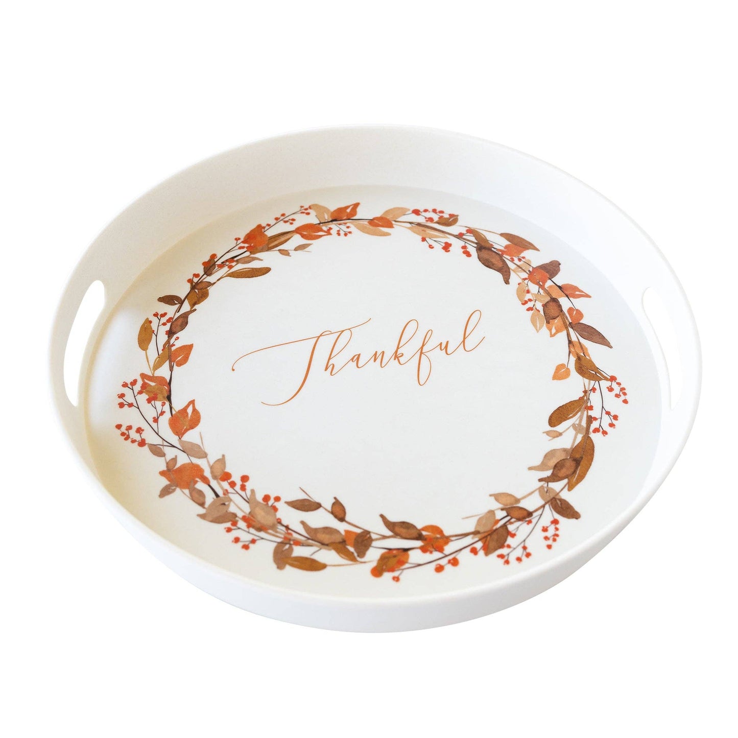 PLBT162 - Thankful Wreath Reusable Bamboo Round Serving Tray