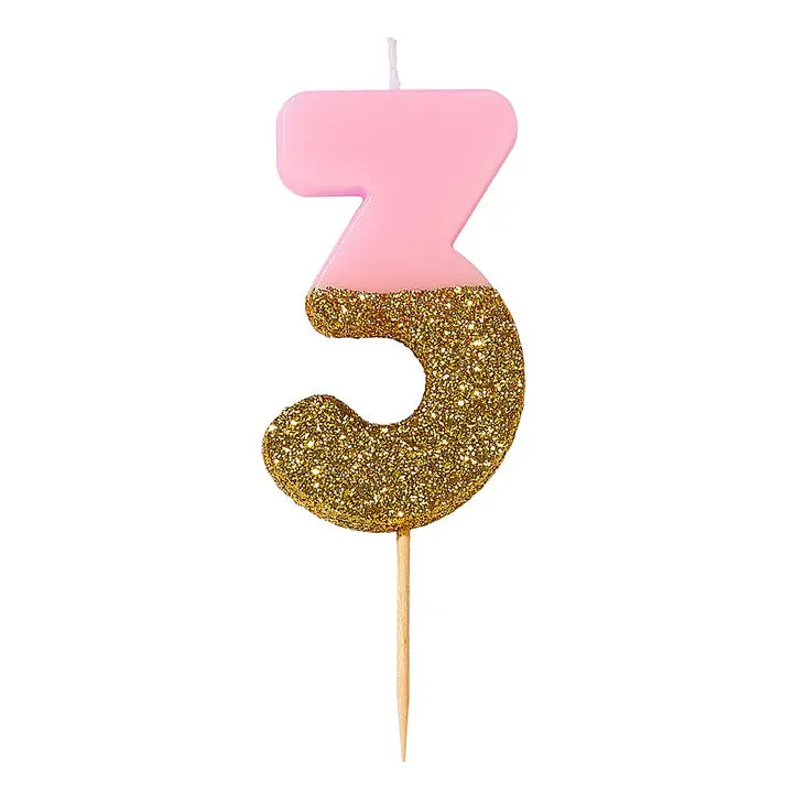 Pink and Gold Glitter Number Candle, 0-9