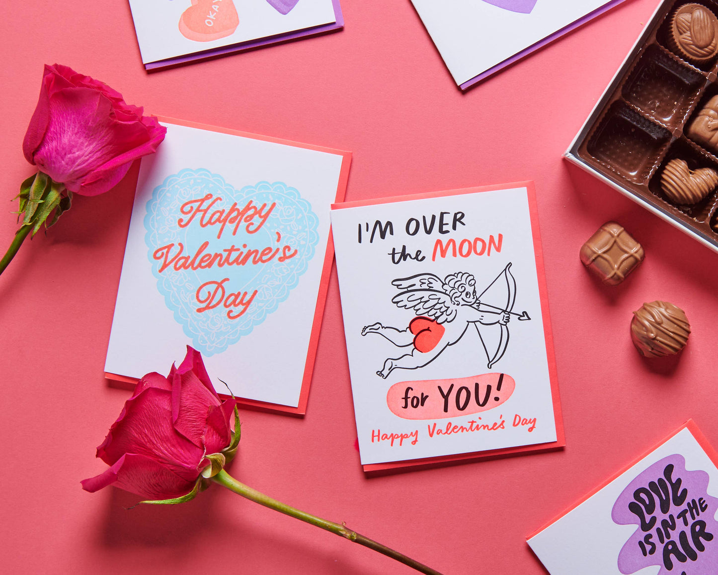 Over the Moon Cupid Valentine's Day Letterpress Greeting Card- Made in USA