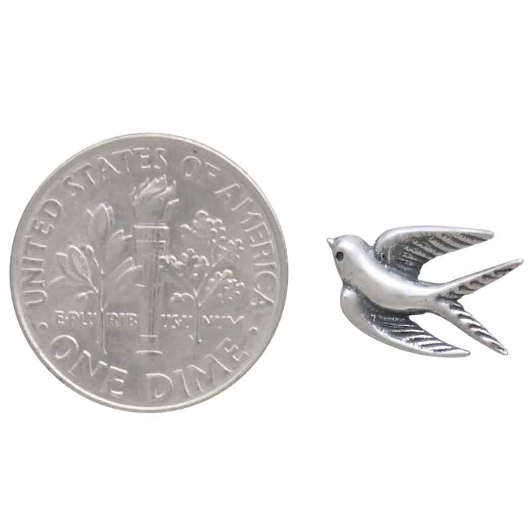 Sterling Silver or Bronze Swallow Post Earrings 9x11mm