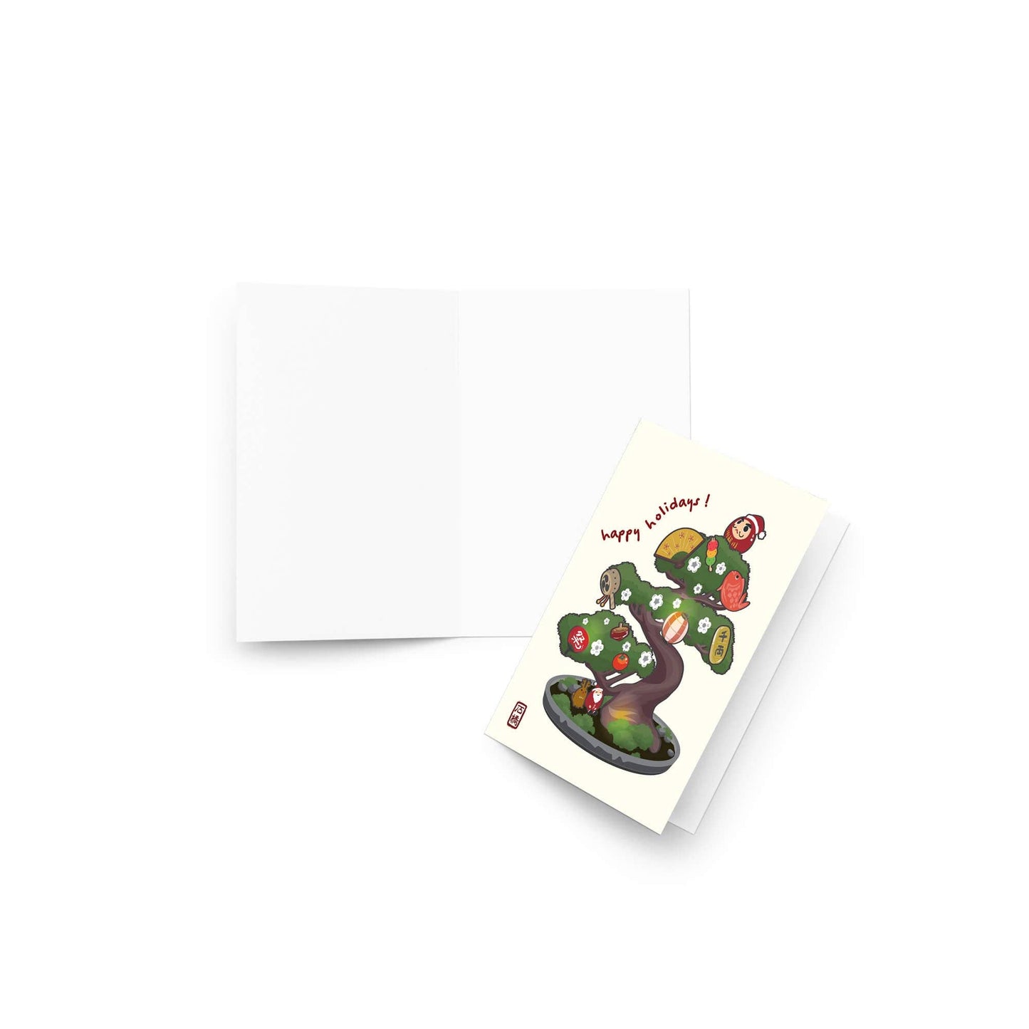 Japanese Bonsai Christmas Tree | Cute Happy Holiday Greeting Card