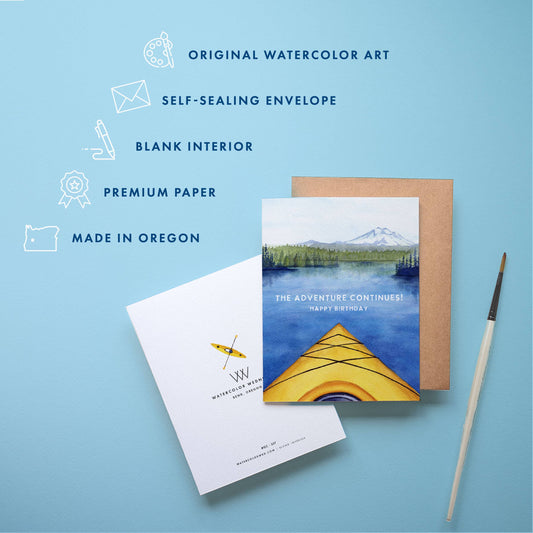 Kayak Birthday Card | Mountain Lake Adventure Design