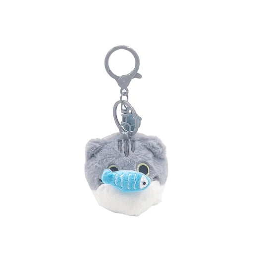 Pull On Me Keychain-Silver Kitty and Fish