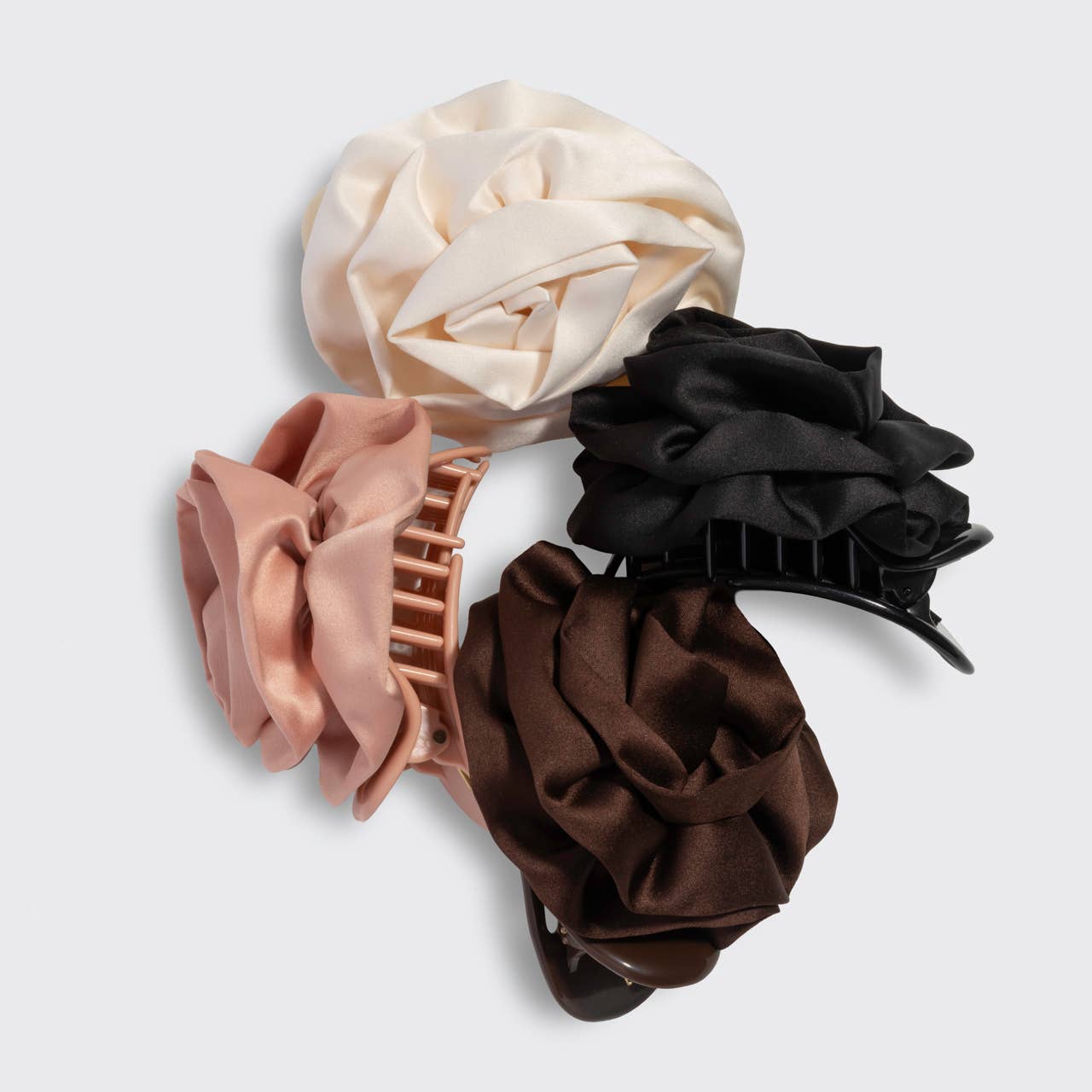 Satin Rosette Medium Flat Cloud Clip - Chocolate