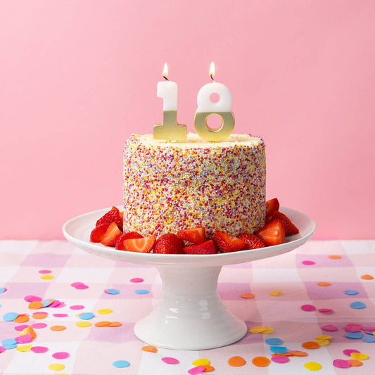 White & Gold Number Candle - 18 | Milestone Birthday |