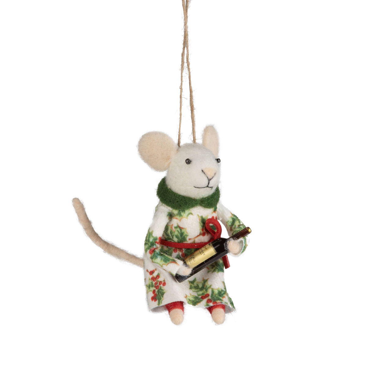A13708:Felt mouse orn holiday clothes,wine 3 in