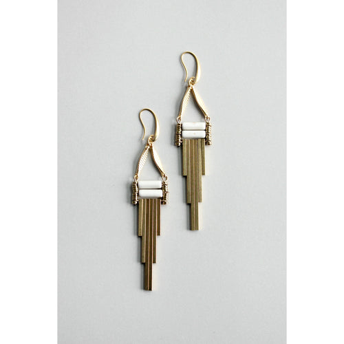 GNDE119E white and brass earrings - Front & Company: Gift Store