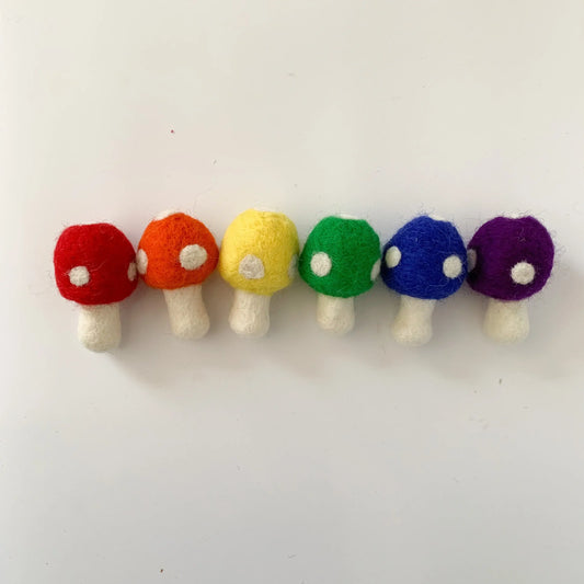 One Primary Rainbow Felt Mushroom