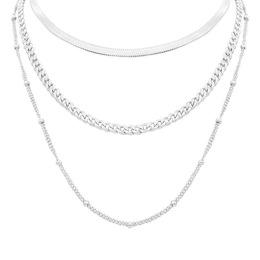 Triple Layered Chain Necklace silver gold