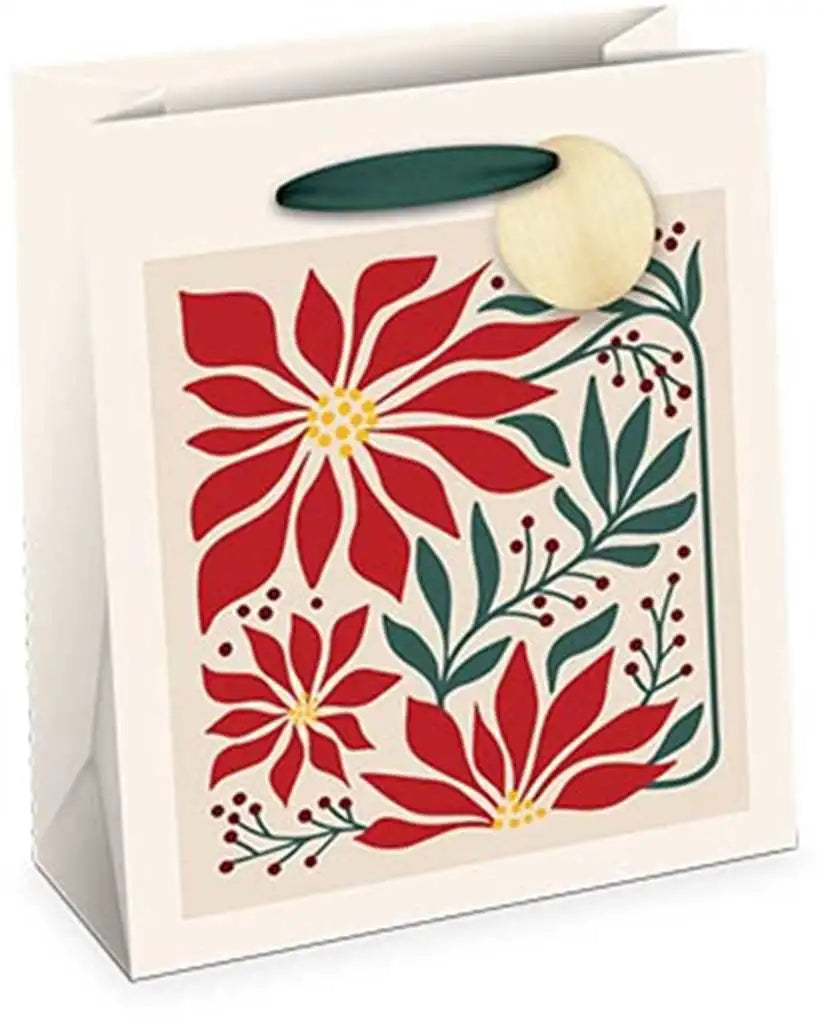 Vert Gift Bag Med Poinsettia