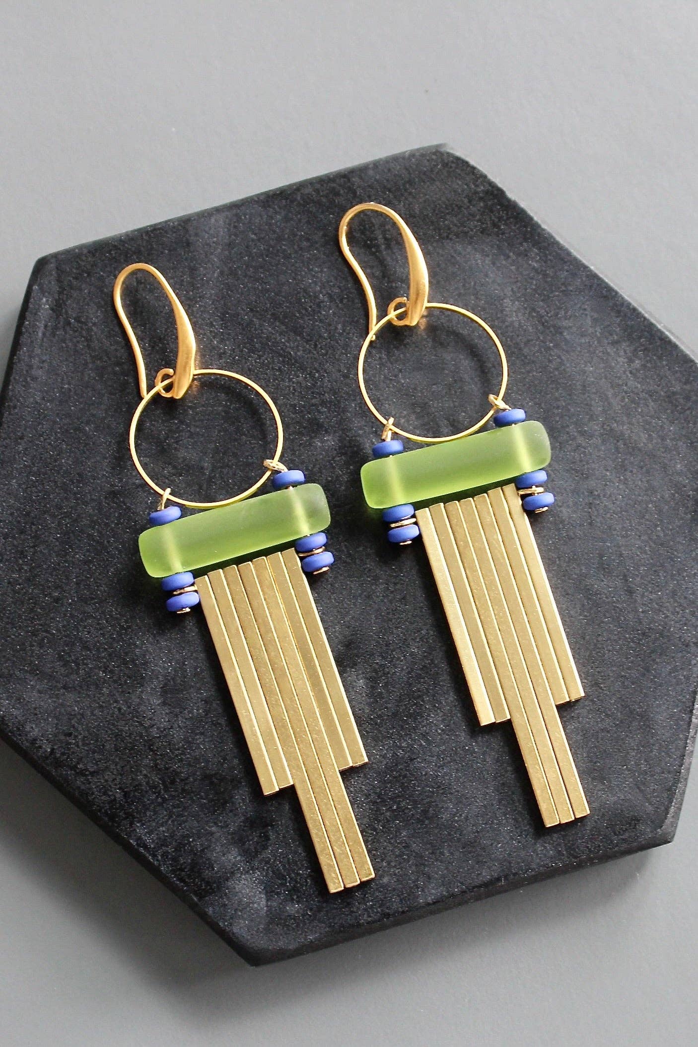 KYLE68 green and cobalt geometric earrings