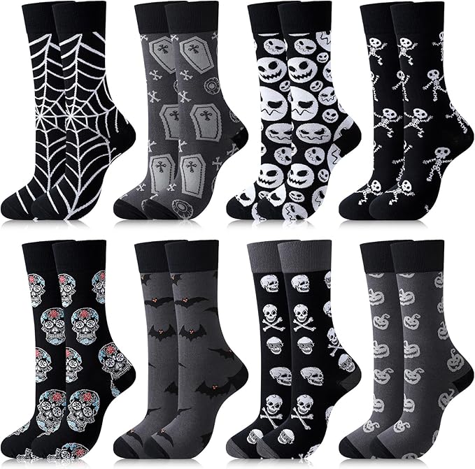 Halloween Socks Novelty Fun Holiday Ghost Skeleton Bats Spider Web Printed