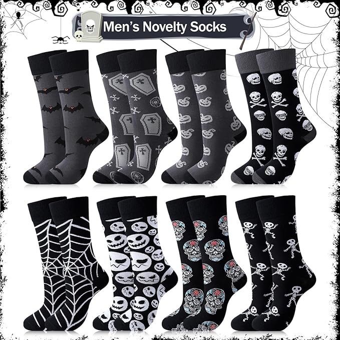 Halloween Socks Novelty Fun Holiday Ghost Skeleton Bats Spider Web Printed