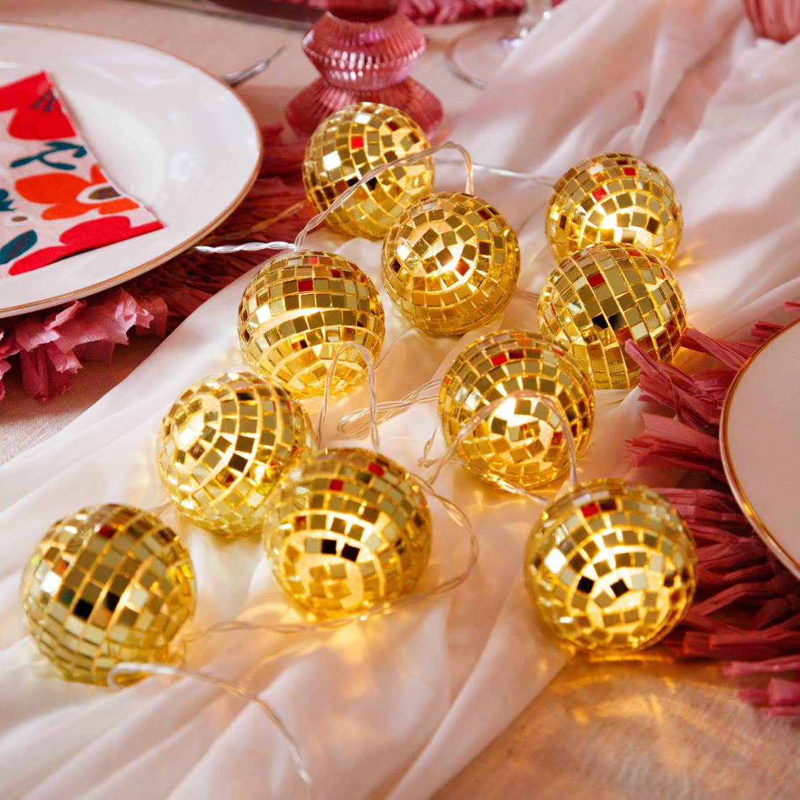 Gold Disco Ball String Lights | Table Decoration |