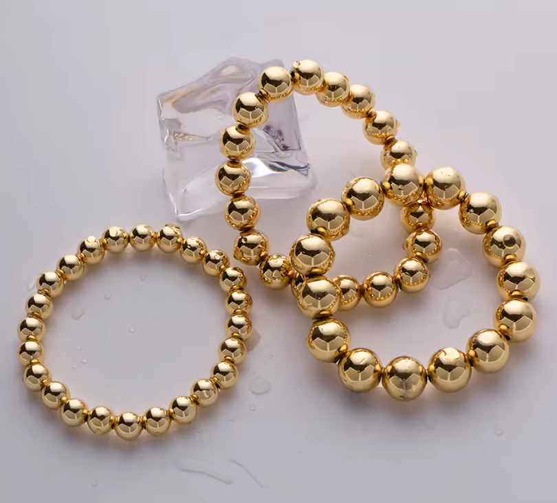 Gold Beads Bracelets- Bigger-14K Gold Steel Stretch