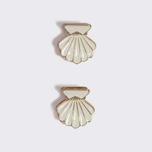 Metal Clam Shell Hair Clip 2pc Set - Gold & Pearlized Cream