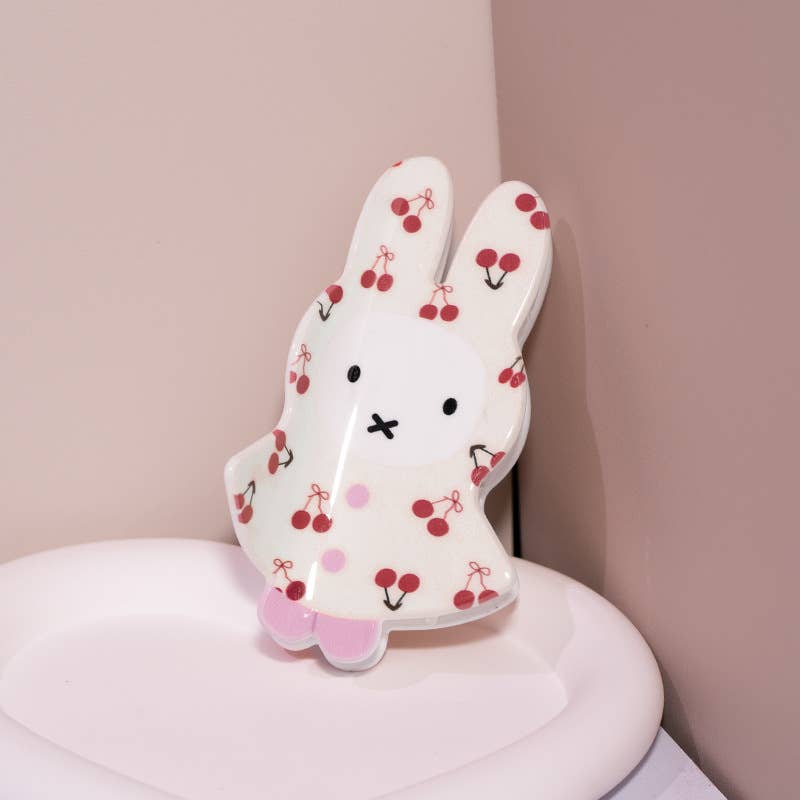 Cartoon Cherry & Floral Raincoat Print Bunny Hair Claw Clip