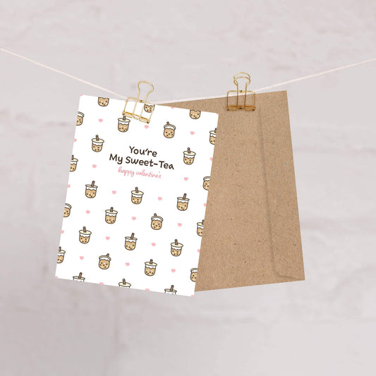 My Sweet-Tea Valentine's Card | Boba Milk Tea Pattern