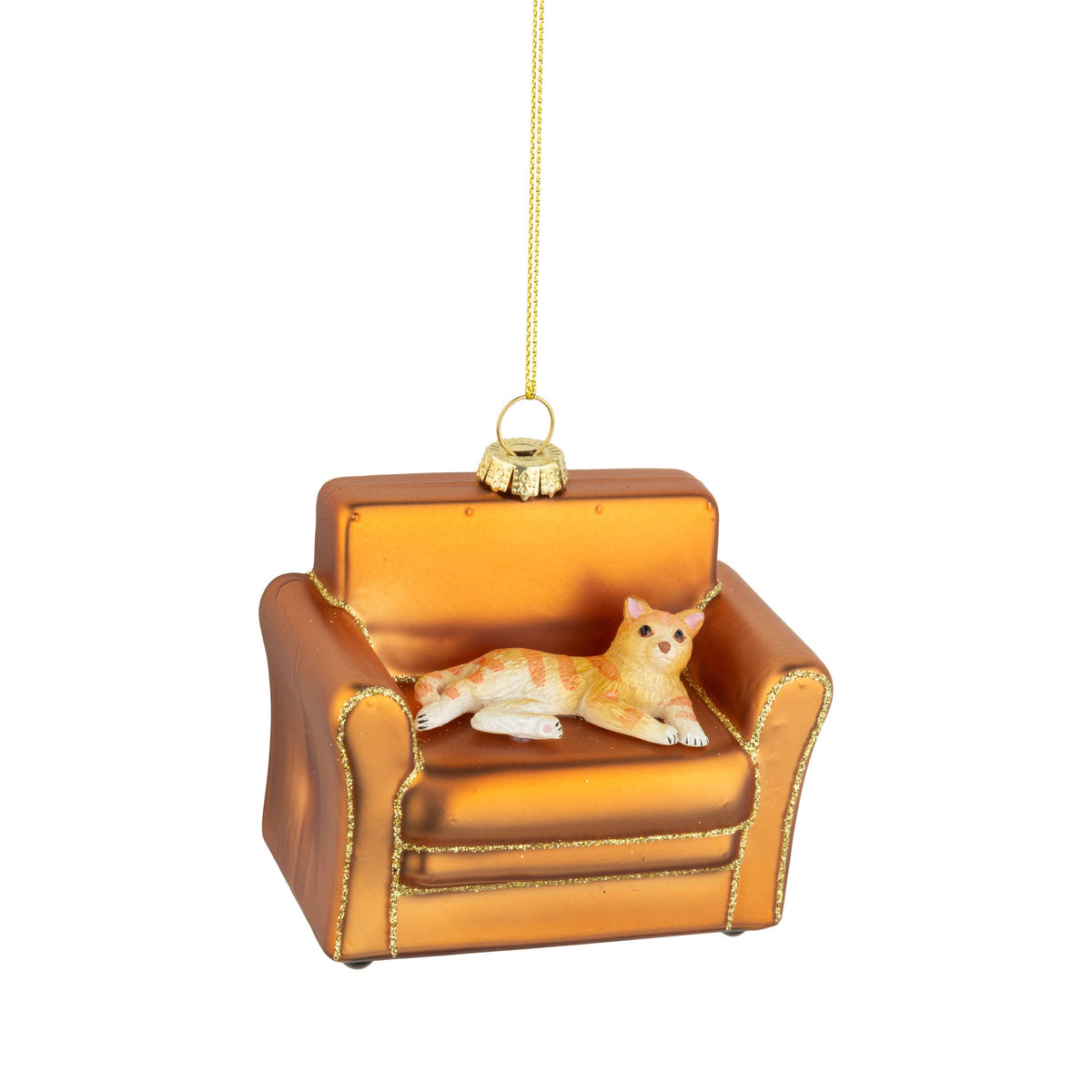 A17745:Glass and resin cat on sofa ornament, 3.25 in