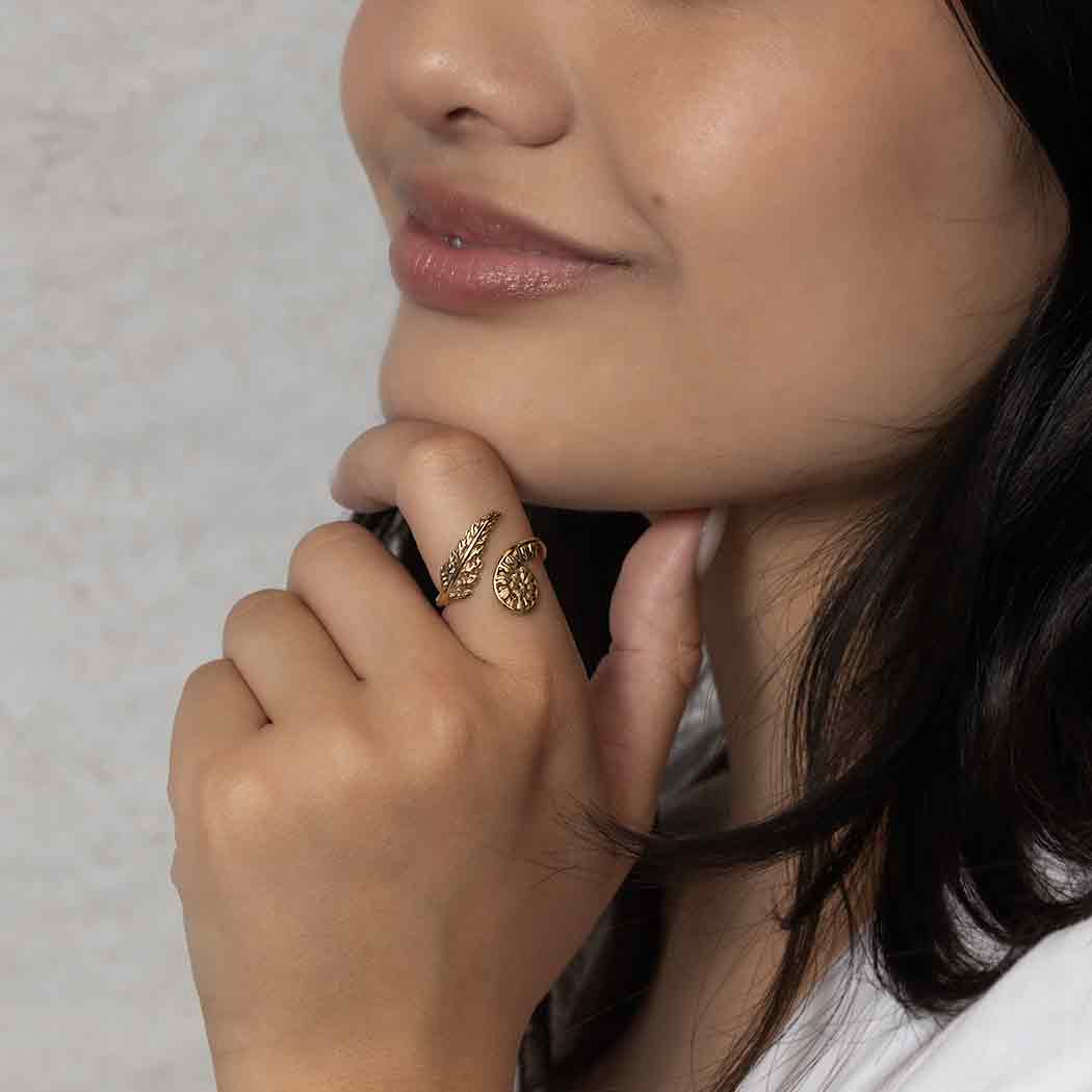 Sterling Silver or Bronze Adjustable Fern Ring