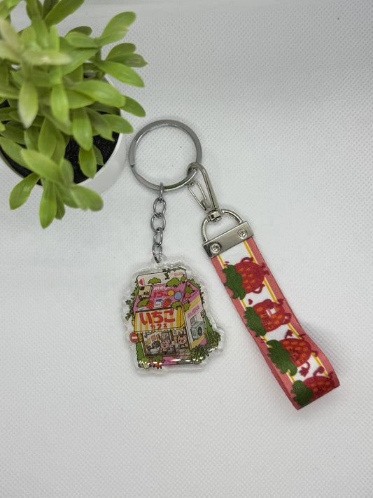 Strawberry Milk Cafe Keychain W/ Lanyard