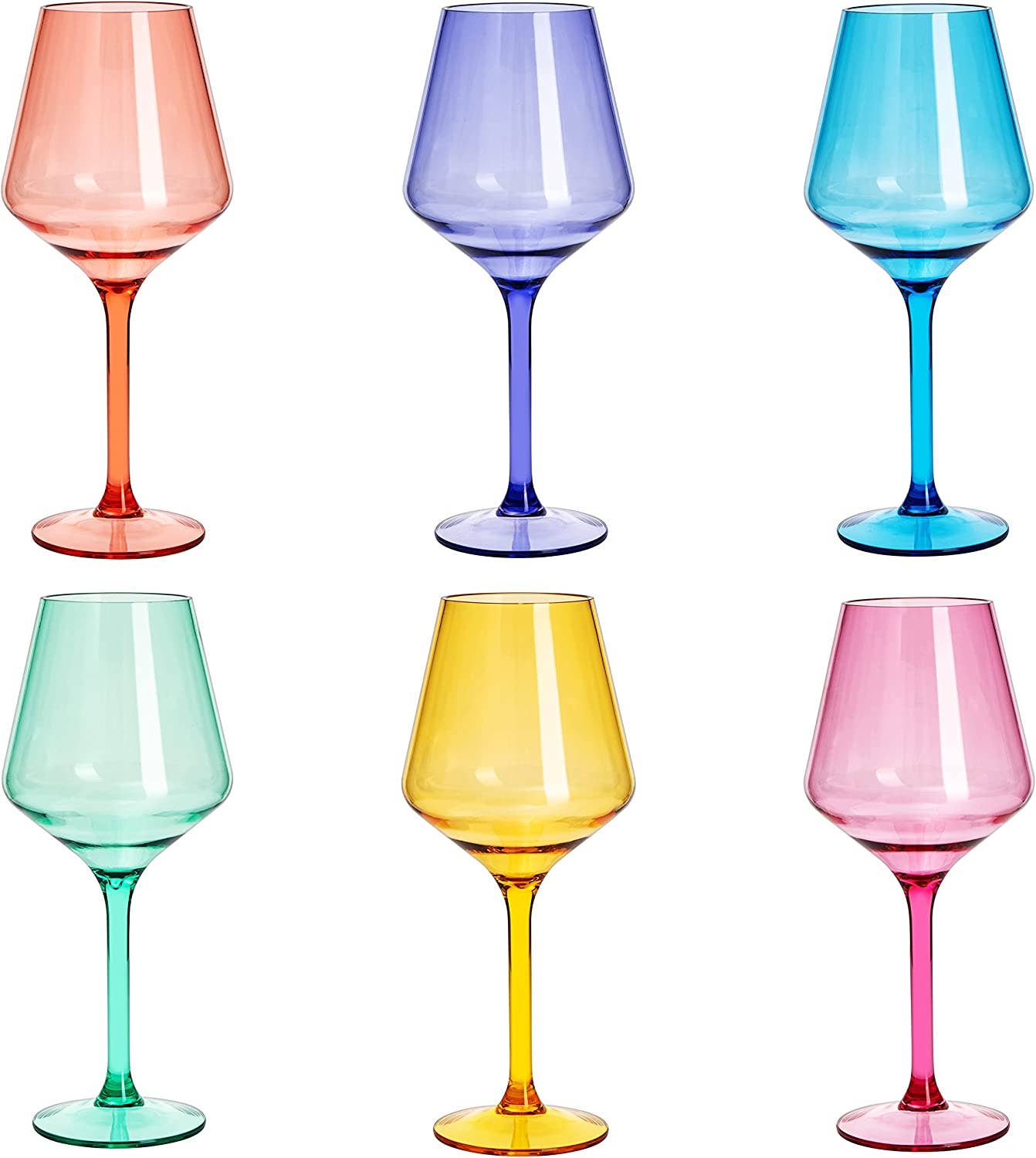 Unbreakable Colored Stemmed Wine Glasses, Acrylic
