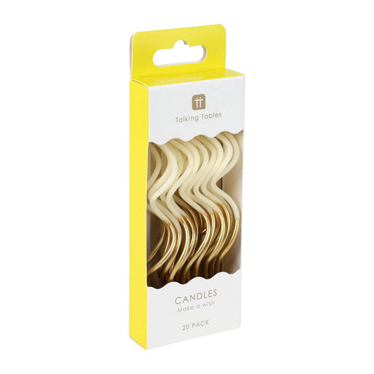 Gold & White Twist Birthday Candles - 20 Pack | Cake Candle|