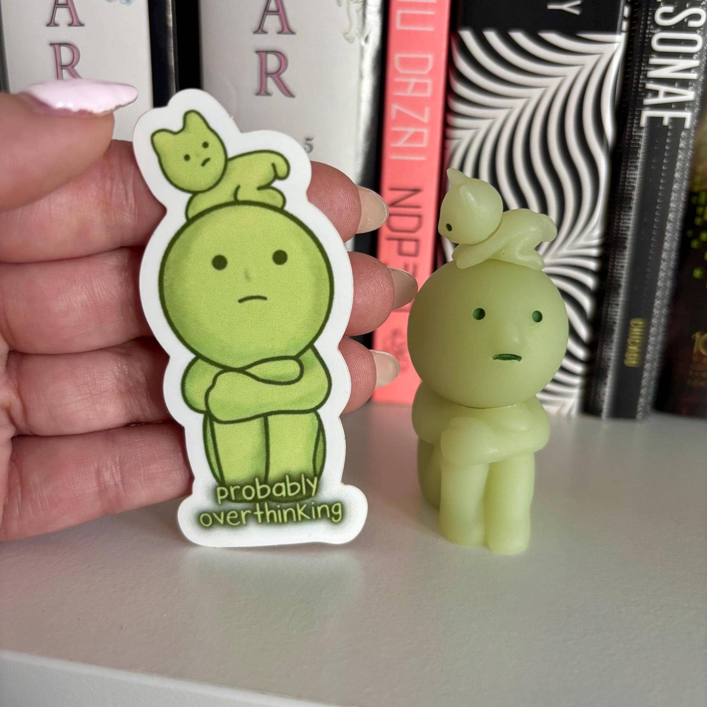 Green Guy Smiski Overthinking Vinyl Waterproof Sticker