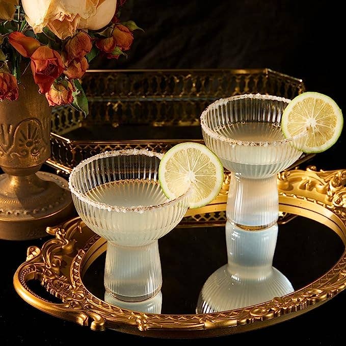 Stemless Gold Rim Cocktail & Margarita Glasses - Set of 2