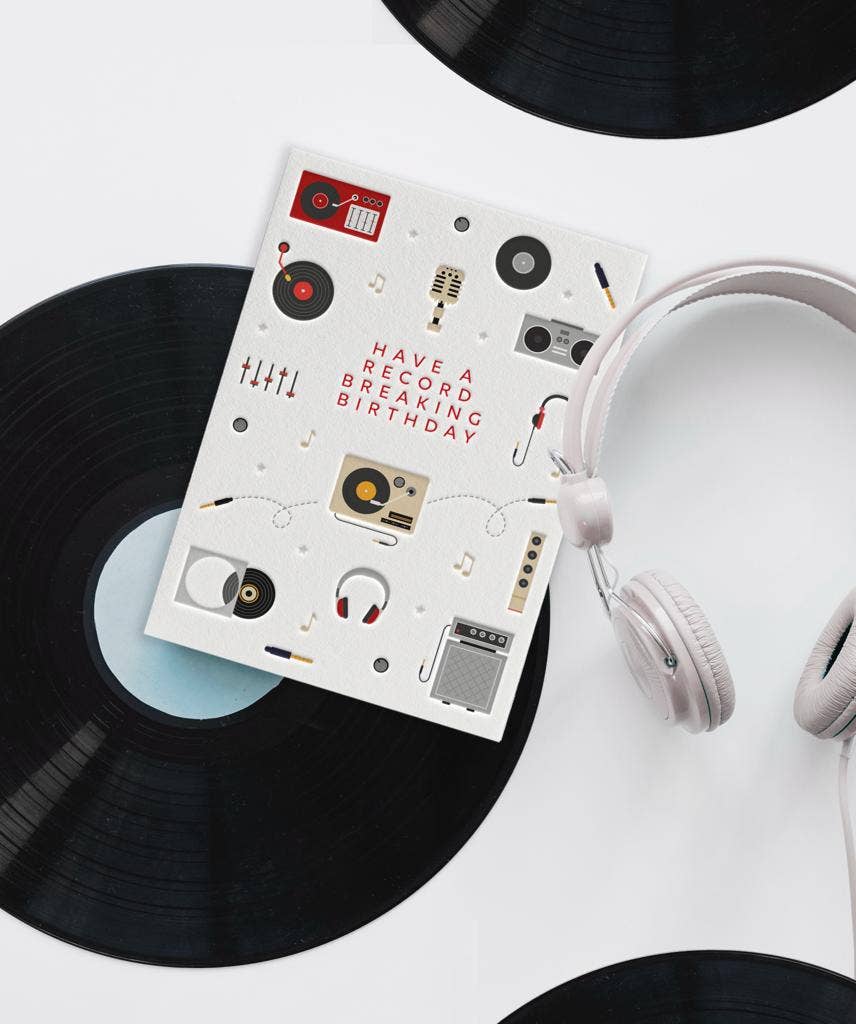Vinyl Records (Birthday) Letterpress Style Card
