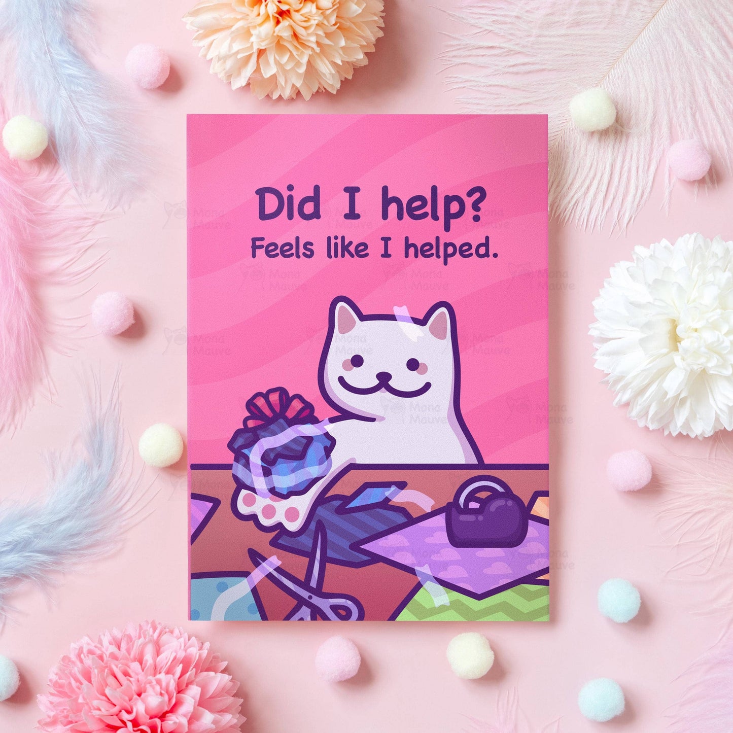 Funny Cat Christmas Card | "Did I Help?" Gift Wrapping Meme