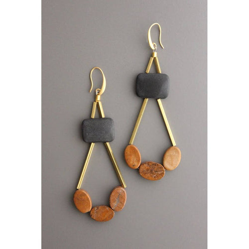 XINE26 Black agate and jasper geometric earrings - Front & Company: Gift Store