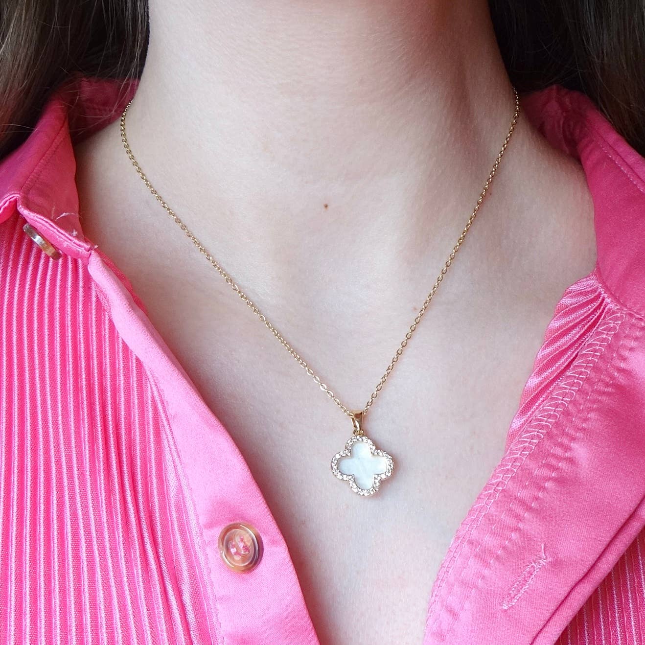 CZ Mother of Pearl Clover Necklace