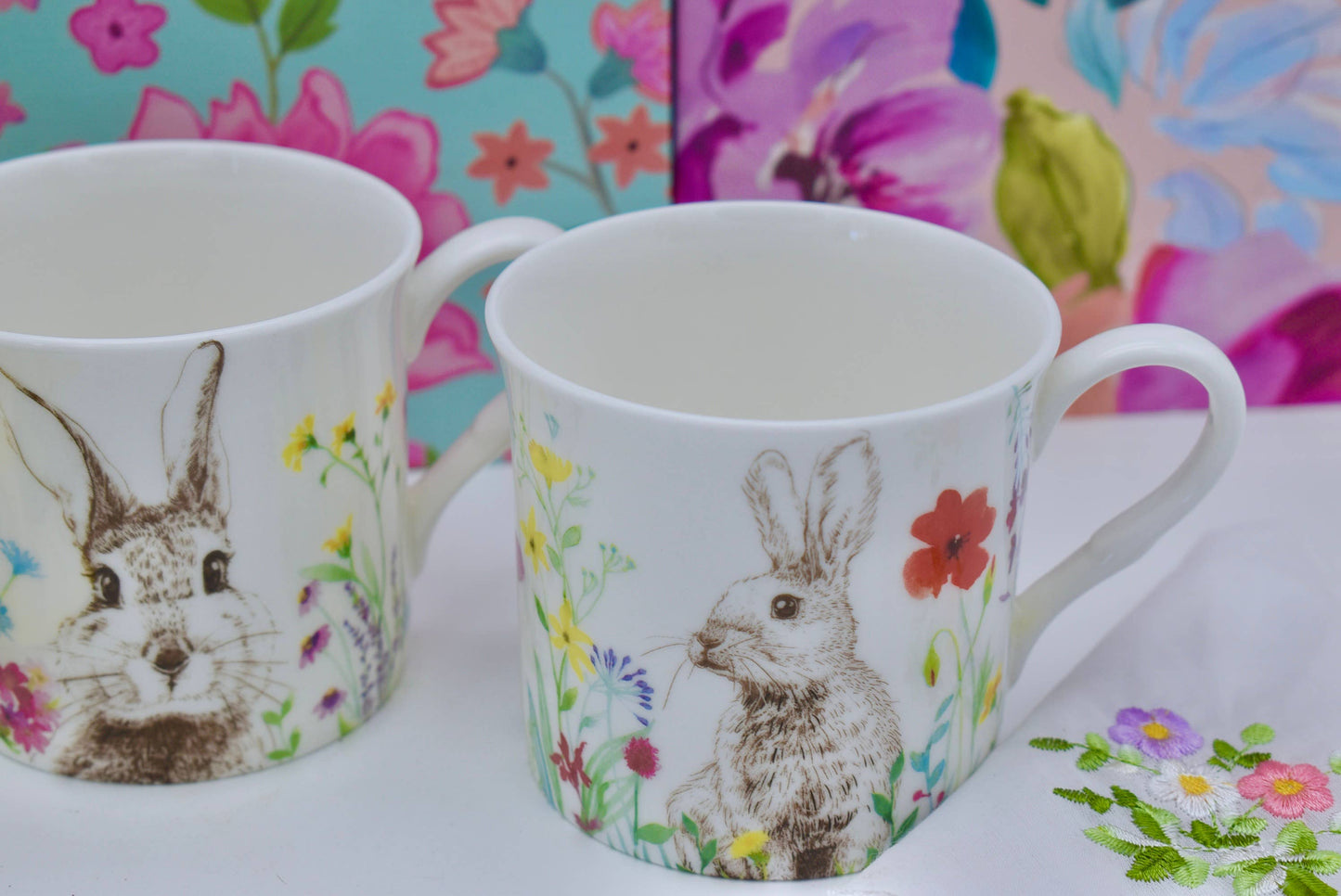 Easter Bunny Spring Flowers Bone China Mug Cup